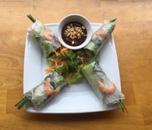 "Vegetarian" shrimp and mystery meat spring rolls!